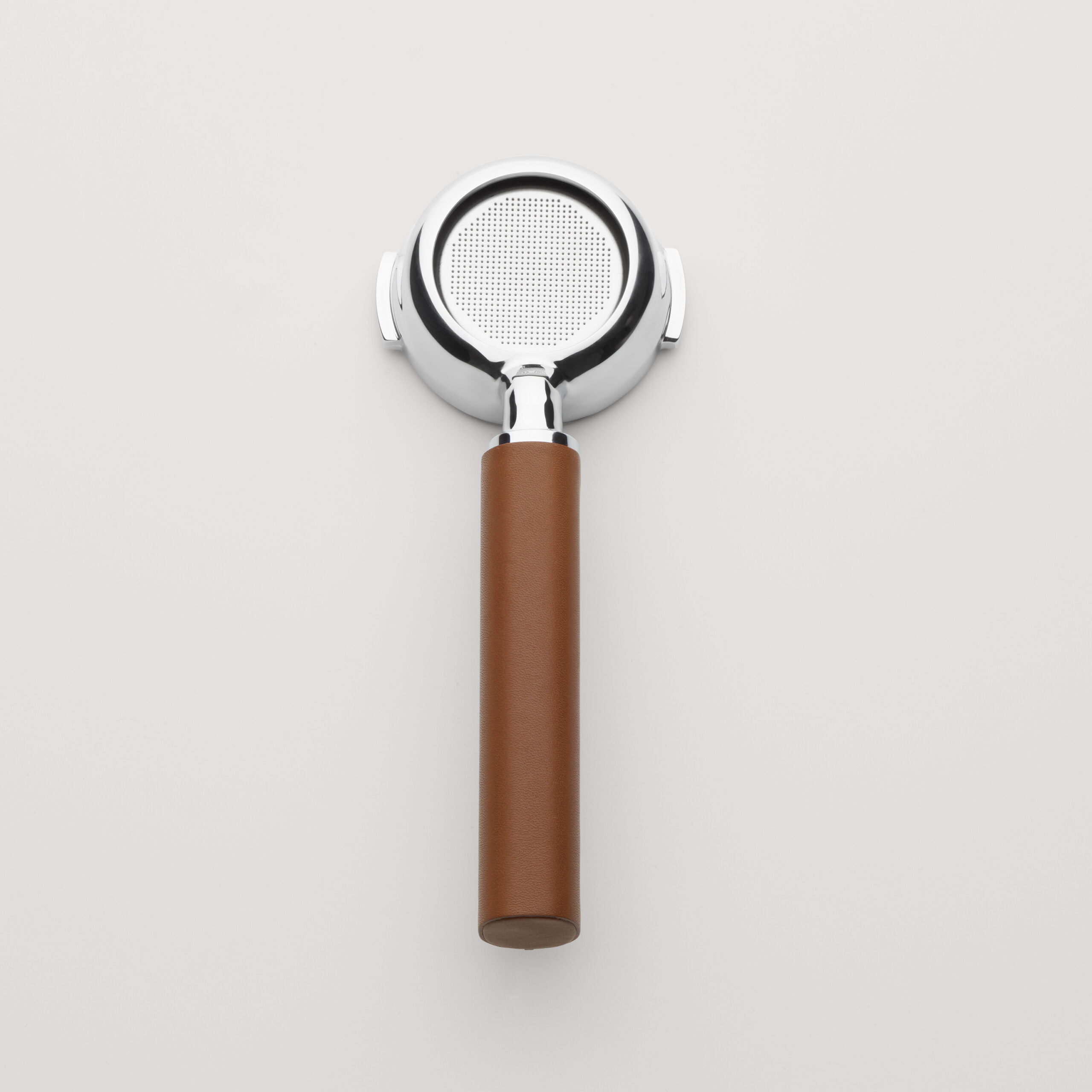 Bodenloser Siebträger Leder cognac brown
